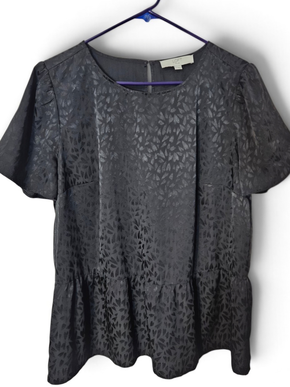 LOFT Black Textured Flutter-Sleeve Peplum Top